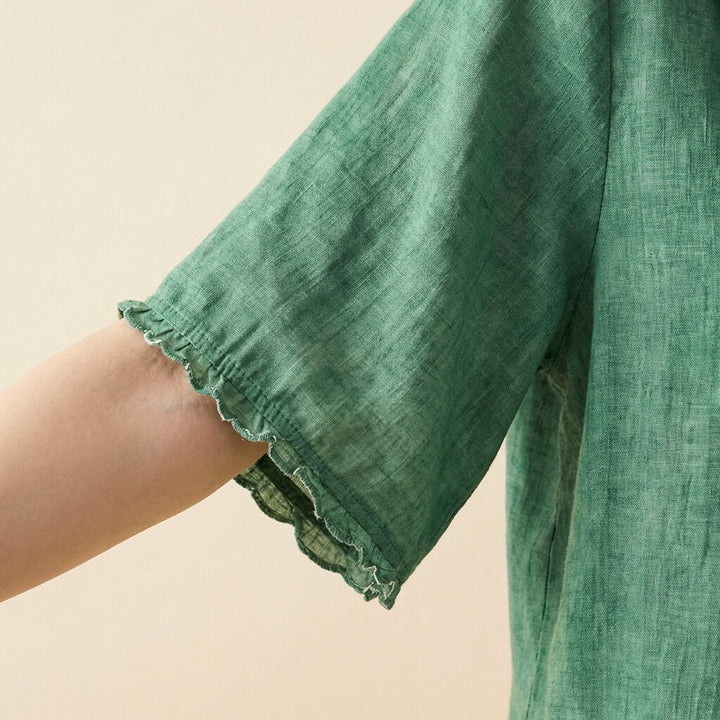Kaia | Elegant Cotton-Linen Blouse With Scalloped Collar