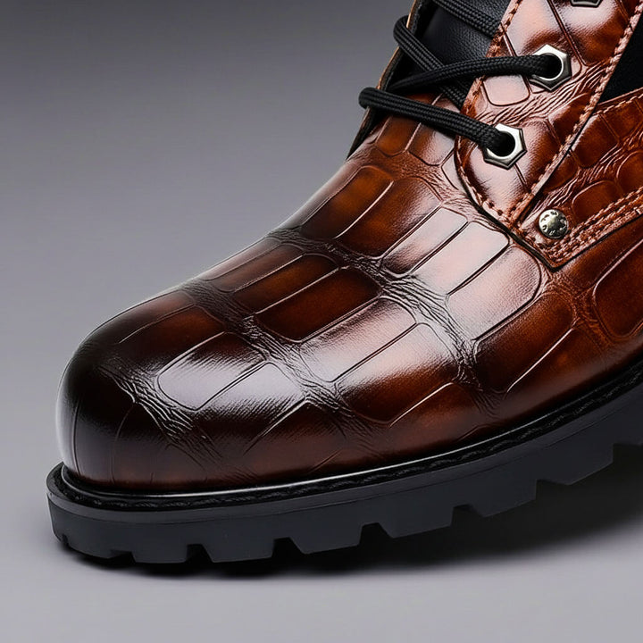 Elyse | Elegant Embossed Crocodile Leather Ankle Boots