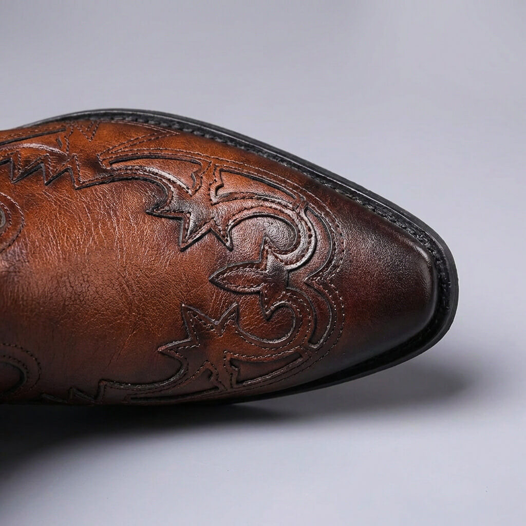 Elyse | Stylish Western Ankle Boots With Intricate Leather Detailing