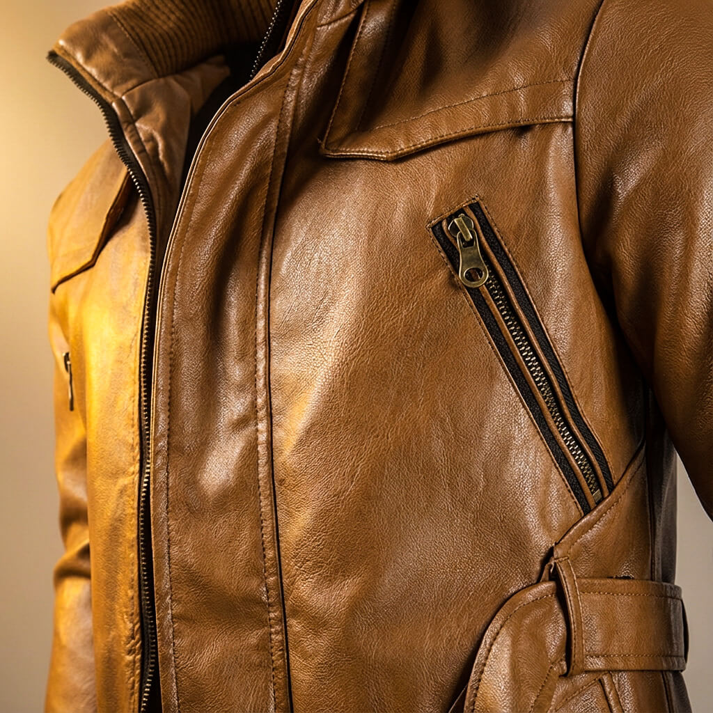 Wren | Sleek Hooded Leather Jacket With Fleece Lining