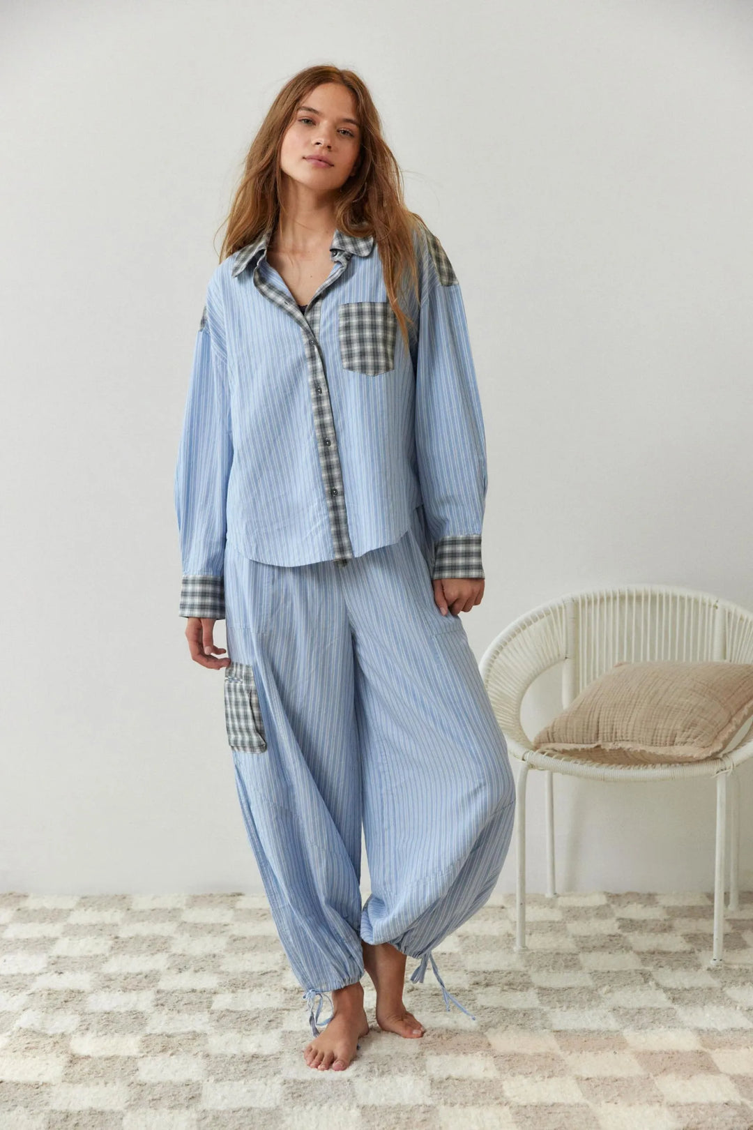 Penelope | Elegant Two-Piece Striped Cotton Pajama Set With Mixed Patterns