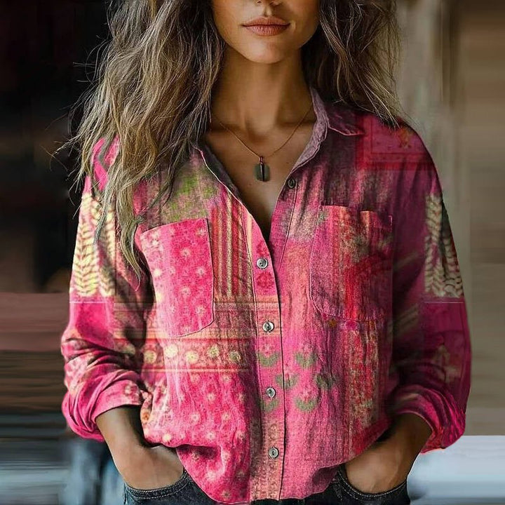 Vivian | Stylish Paisley Button-Down Shirt With Long Sleeves