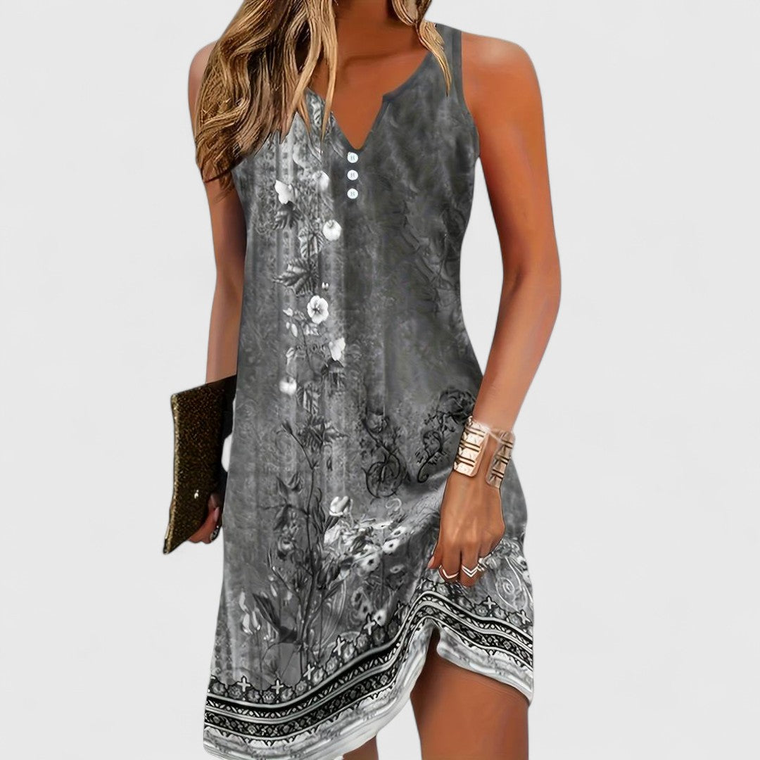 Brielle | Elegant V-Neck Sleeveless Floral Print Mini Dress