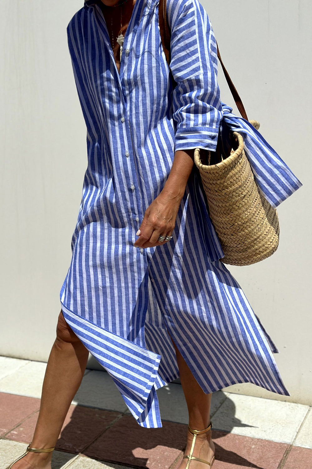 Margot | Chic Striped Button-Down Midi Shirt Dress