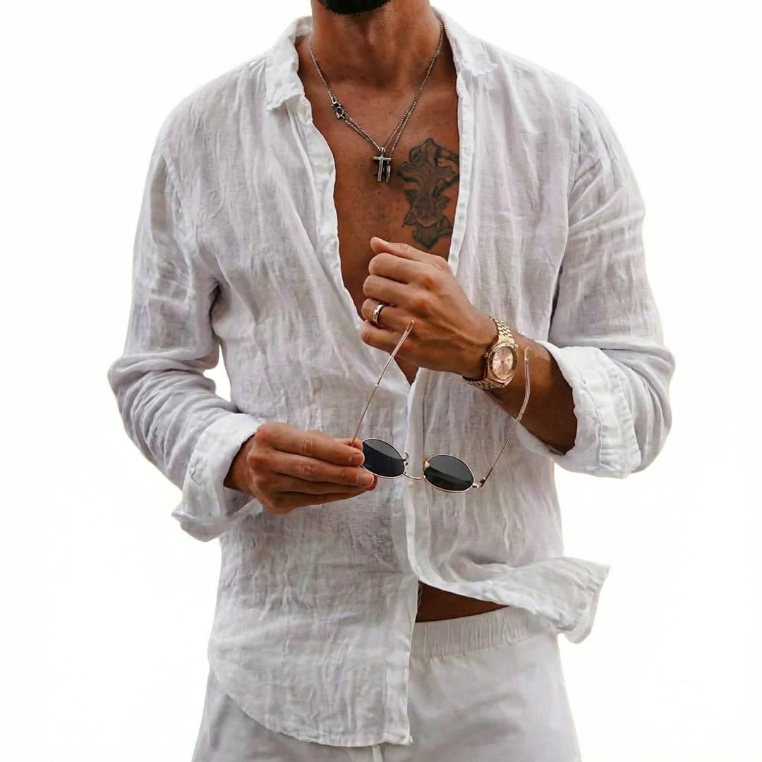 Margot | Elegant White Button-Up Linen Shirt Men's Summer Style