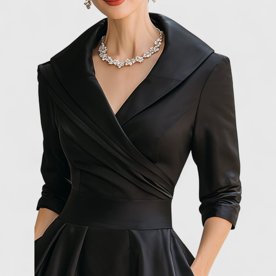 Leona | Elegant V-Neck Wrap Midi Dress With 3/4 Sleeves