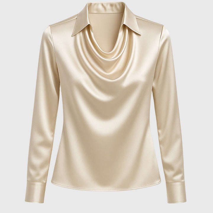 Hannah | Elegant Cowl Neck Satin Blouse With Long Sleeves