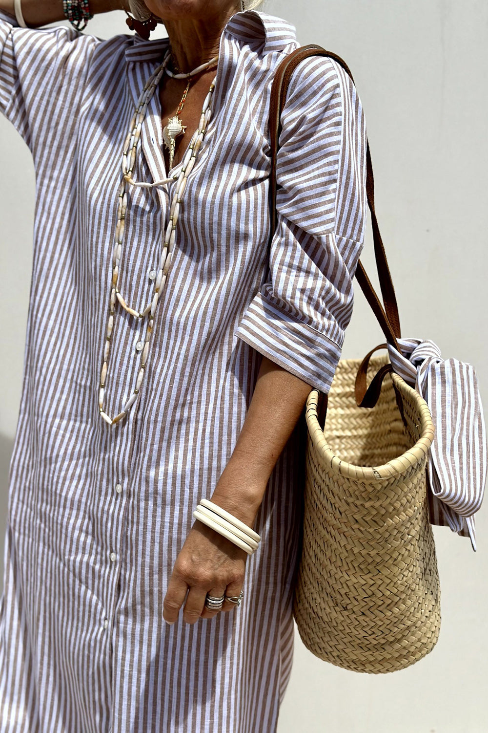 Margot | Chic Striped Button-Down Midi Shirt Dress