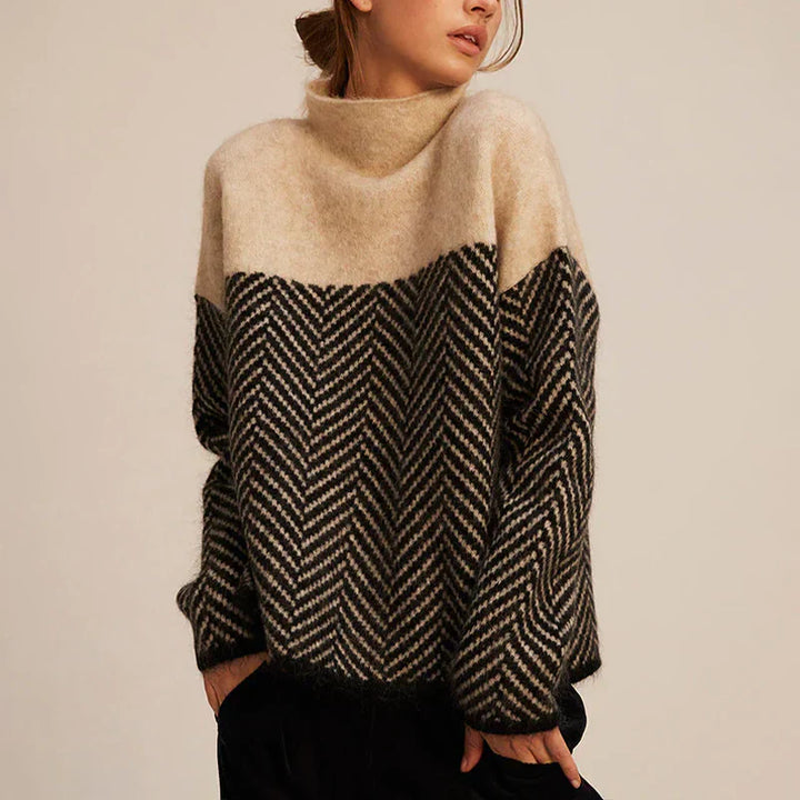 Remi | Chic Herringbone Turtleneck Colorblock Sweater