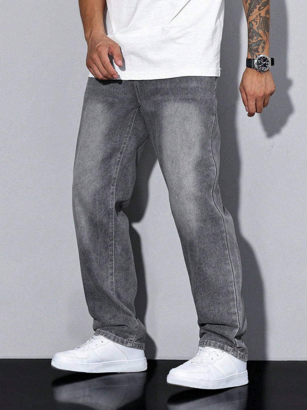 Atlas | Stylish Men's Straight Leg Grey Washed Denim Jeans