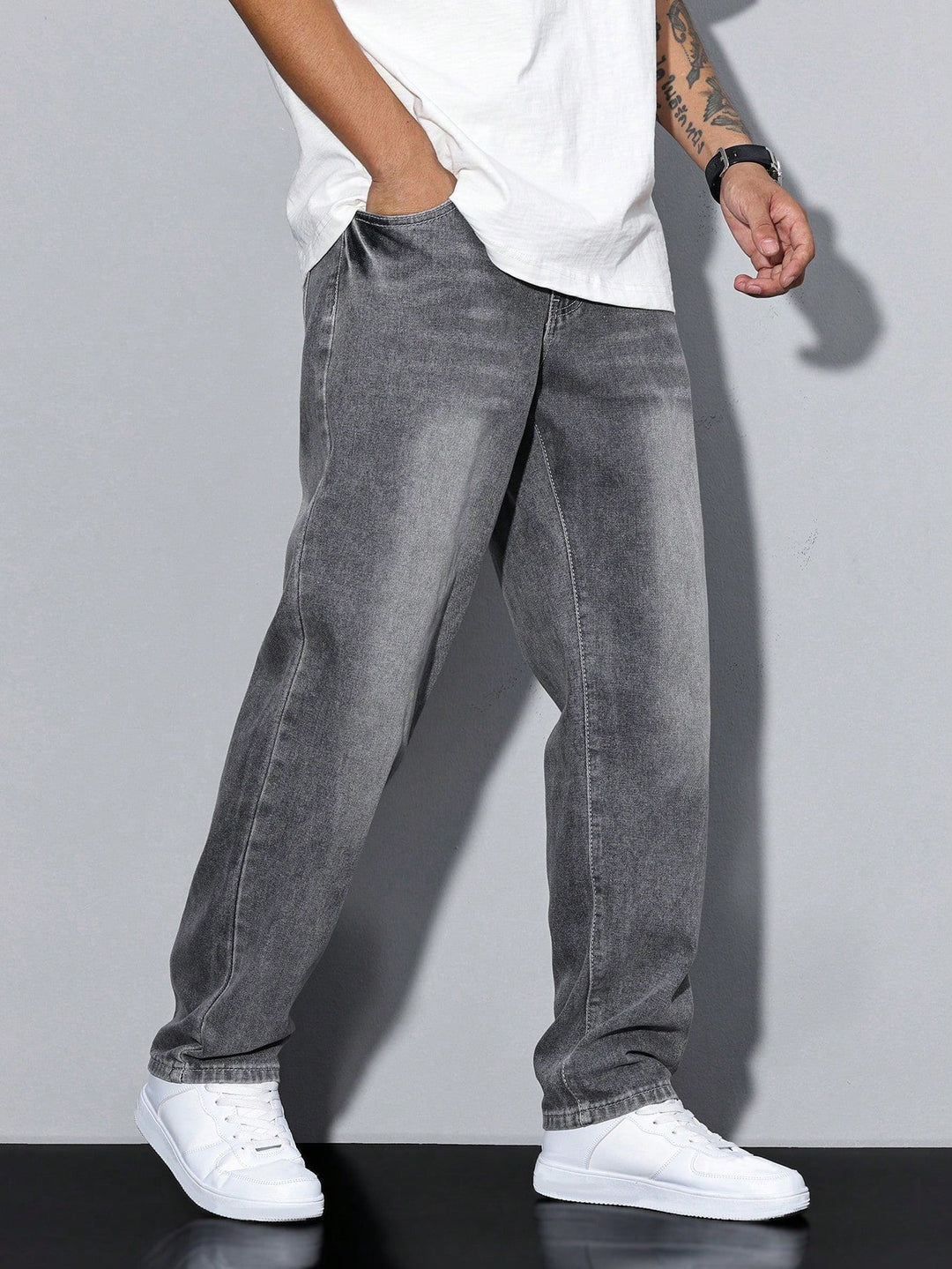 Atlas | Stylish Men's Straight Leg Grey Washed Denim Jeans