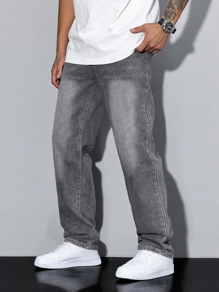 Atlas | Stylish Men's Straight Leg Grey Washed Denim Jeans