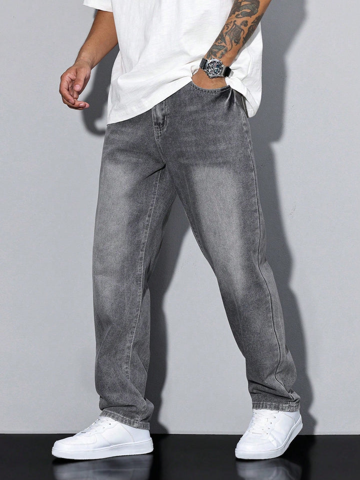 Atlas | Stylish Men's Straight Leg Grey Washed Denim Jeans