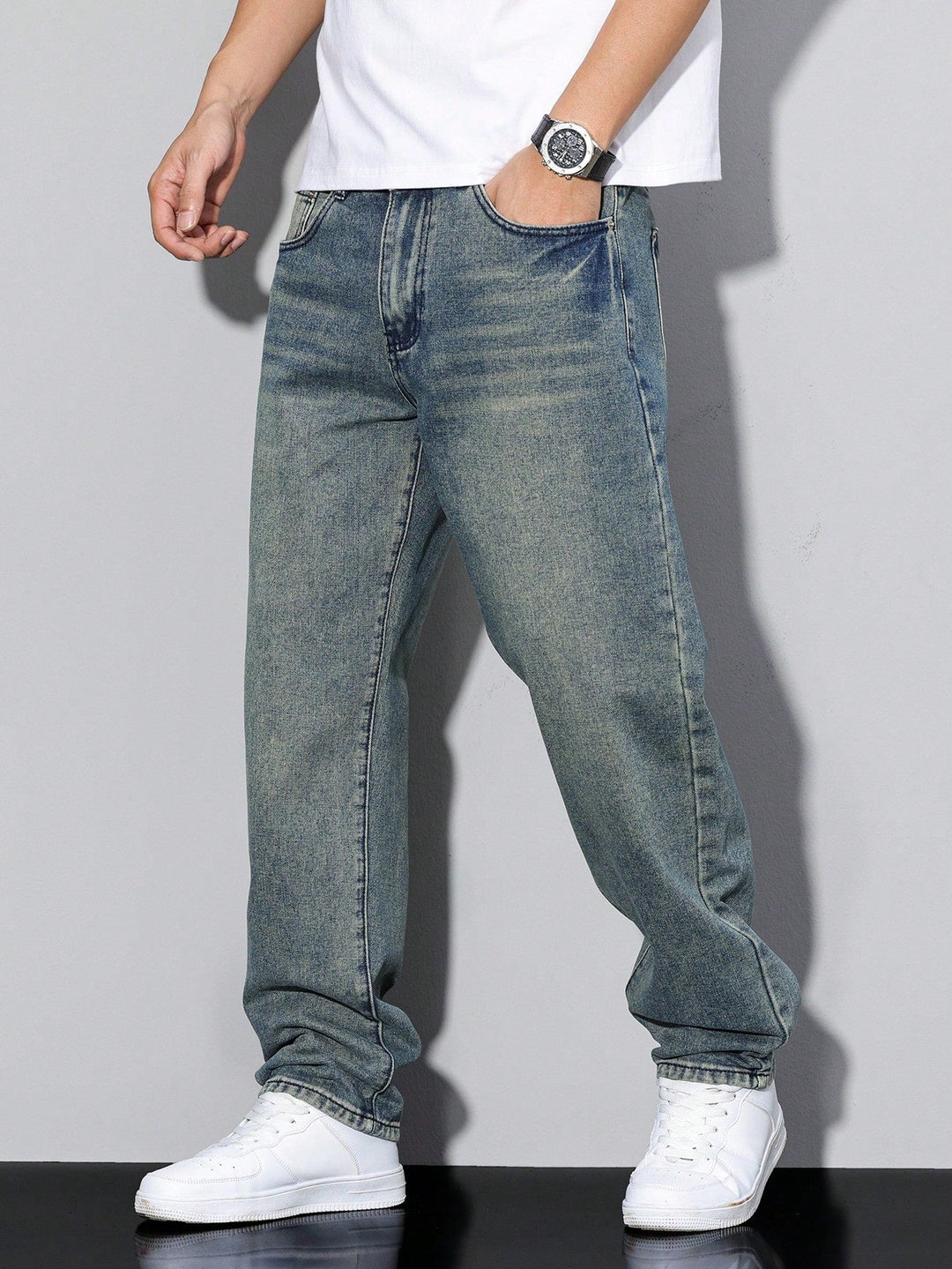 Atlas | Stylish Men's Straight Leg Grey Washed Denim Jeans
