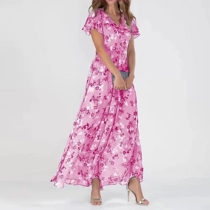 Scarlett | Elegant V-Neck Flutter Sleeve Floral Maxi Dress