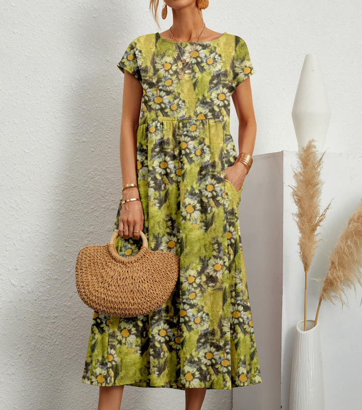 Amelia | Chic Floral A-Line Midi Dress With Pockets