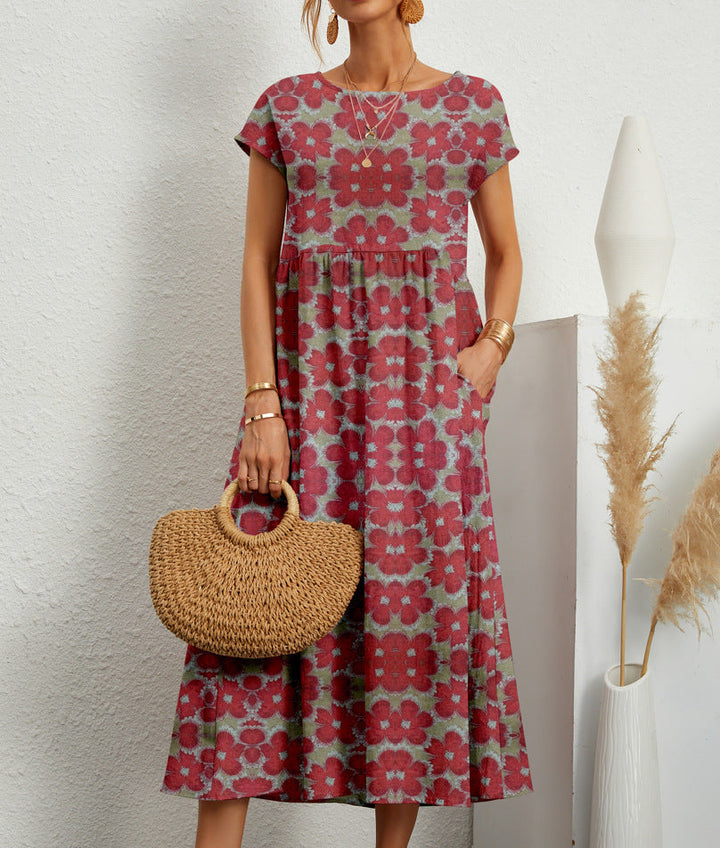 Amelia | Chic Floral A-Line Midi Dress With Pockets