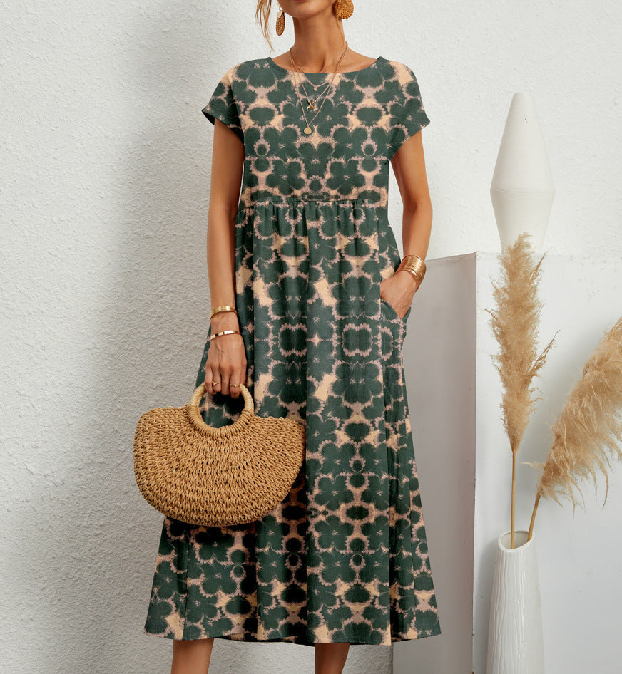 Amelia | Chic Floral A-Line Midi Dress With Pockets
