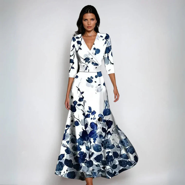 Sophia | Elegant V-Neck Floral Wrap Maxi Dress