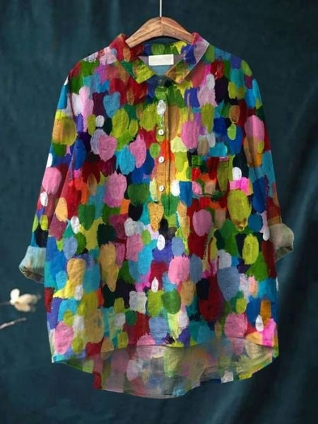 Zoe | Elegant Floral Print Button-Up Blouse Long Sleeve Hi-Lo
