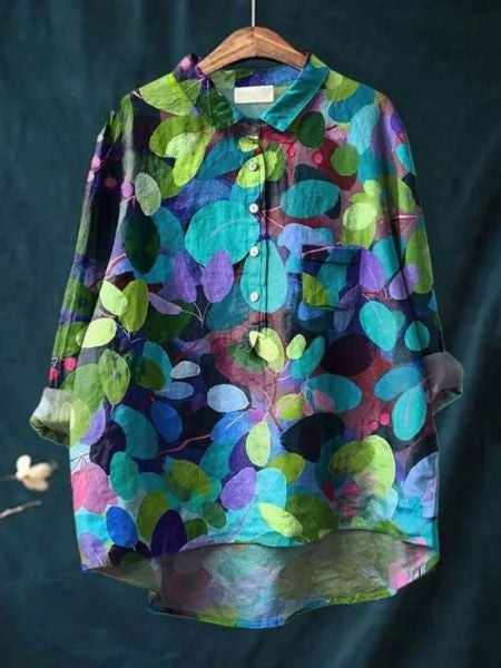 Zoe | Elegant Floral Print Button-Up Blouse Long Sleeve Hi-Lo
