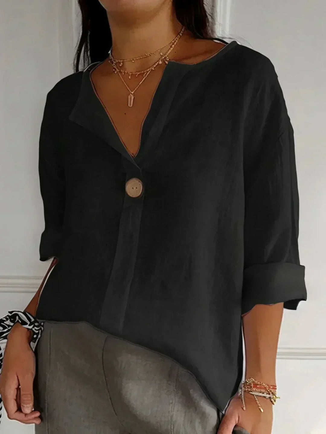 Henley | Effortless V-Neck Oversized Button Blouse Women
