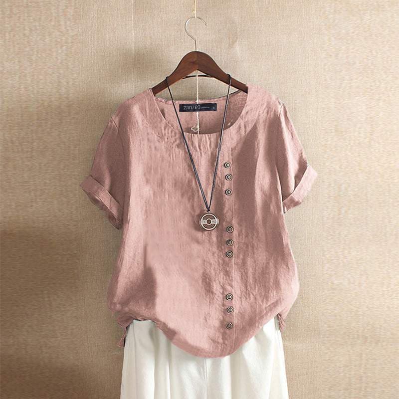 Naomi | Effortless Asymmetrical Button-Up Short Sleeve Blouse