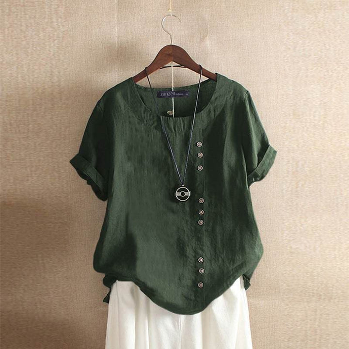 Naomi | Effortless Asymmetrical Button-Up Short Sleeve Blouse