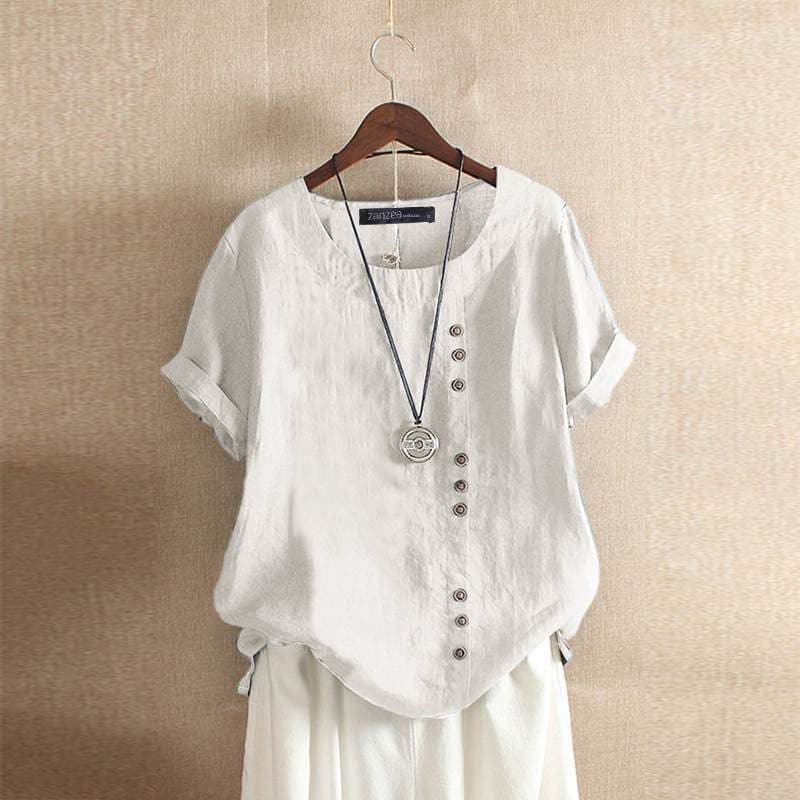 Naomi | Effortless Asymmetrical Button-Up Short Sleeve Blouse