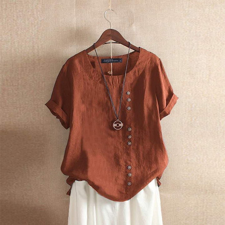 Naomi | Effortless Asymmetrical Button-Up Short Sleeve Blouse