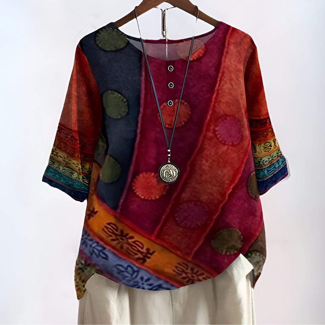 Grace | Elegant Patchwork Print Blouse Three Quarter Sleeve