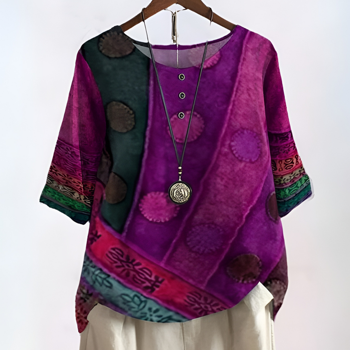 Grace | Elegant Patchwork Print Blouse Three Quarter Sleeve