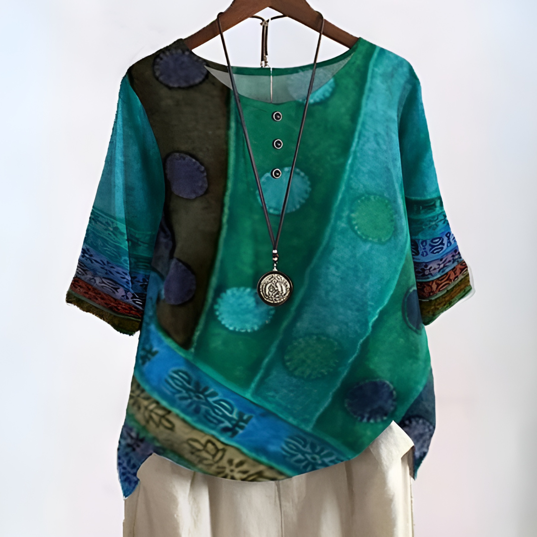 Cordelia | Chic Colorblock Print Blouse With Button Details