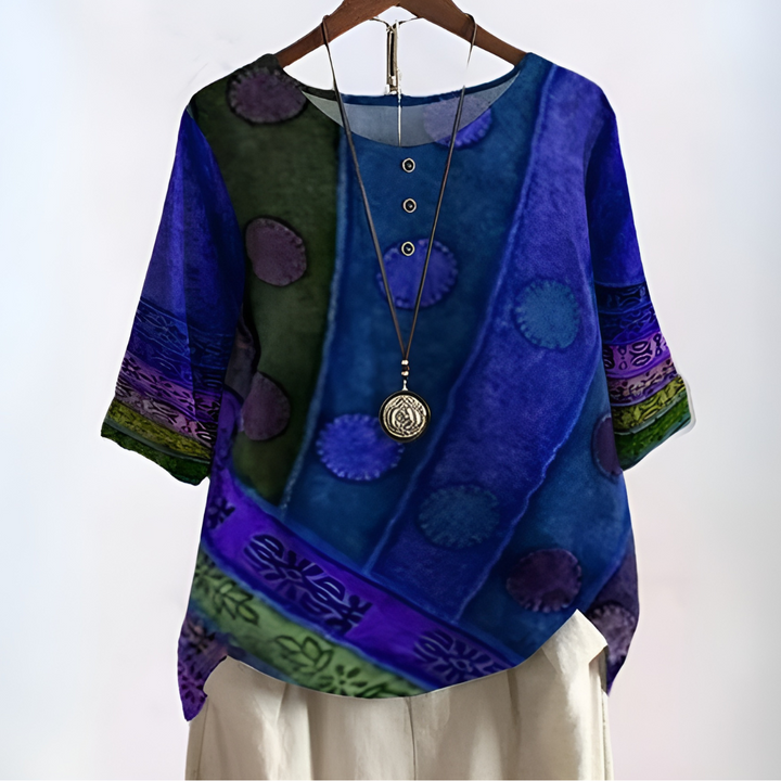Cordelia | Chic Colorblock Print Blouse With Button Details