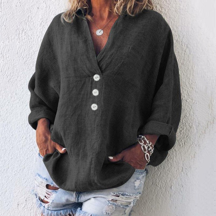 Isabella | Chic V-Neck Linen Button Down Blouse