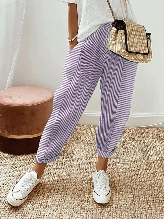 Elise | Stylish High Waisted Striped Ankle Pants