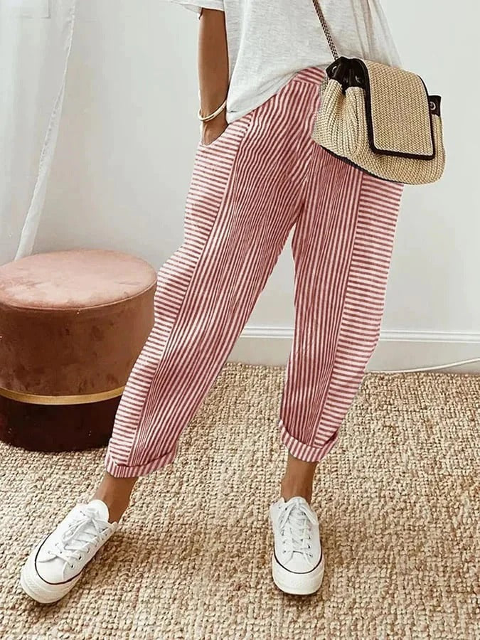 Elise | Stylish High Waisted Striped Ankle Pants