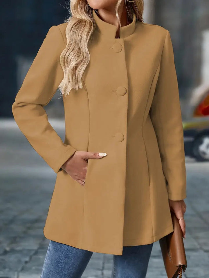 Diana | Elegant Button Front A-Line Coat With Mandarin Collar