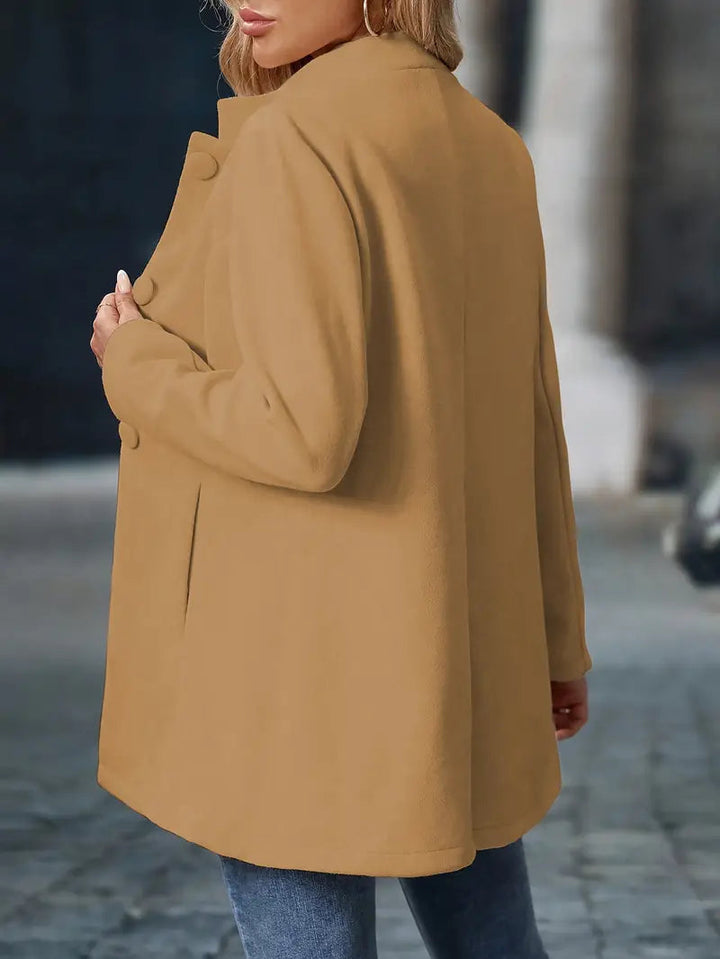 Diana | Elegant Button Front A-Line Coat With Mandarin Collar