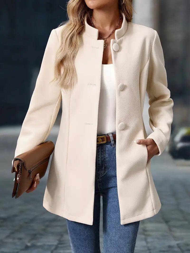 Diana | Elegant Button Front A-Line Coat With Mandarin Collar