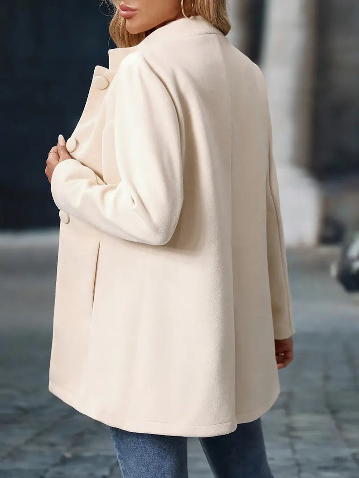 Diana | Elegant Button Front A-Line Coat With Mandarin Collar
