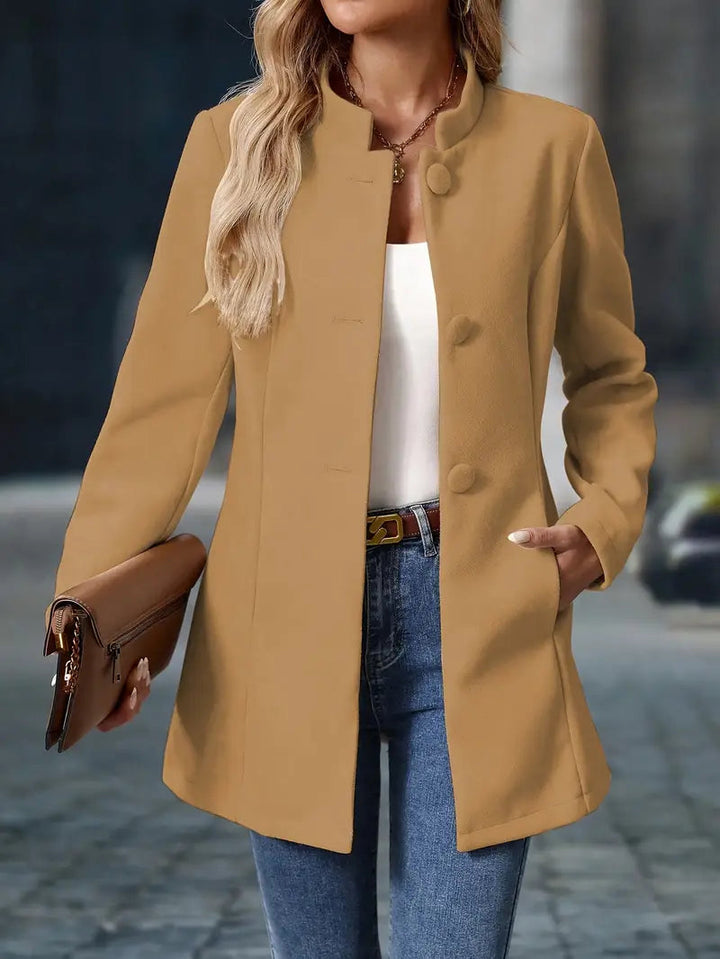 Diana | Elegant Button Front A-Line Coat With Mandarin Collar