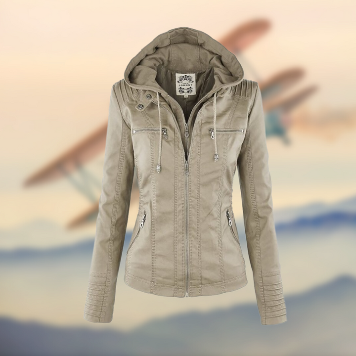 Juliet | Chic Hooded Faux Leather Moto Jacket With Fitted Silhouette