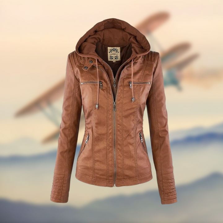 Juliet | Chic Hooded Faux Leather Moto Jacket With Fitted Silhouette