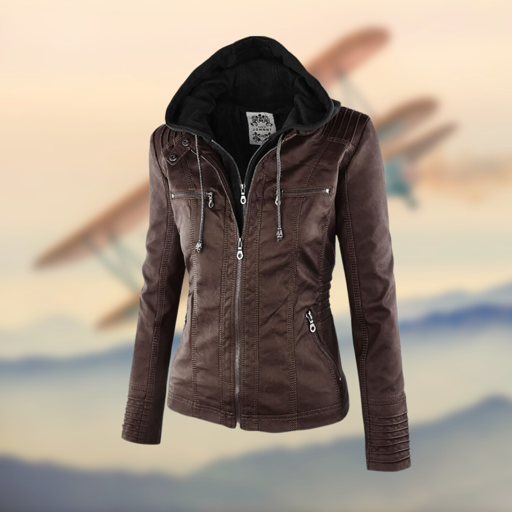 Juliet | Chic Hooded Faux Leather Moto Jacket With Fitted Silhouette