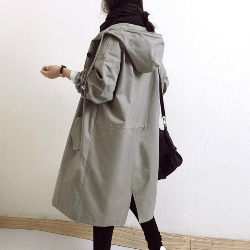 Nora | Elegant Long Hooded Trench Coat With Button Front