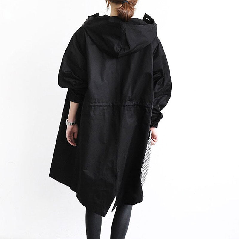 Nora | Elegant Long Hooded Trench Coat With Button Front