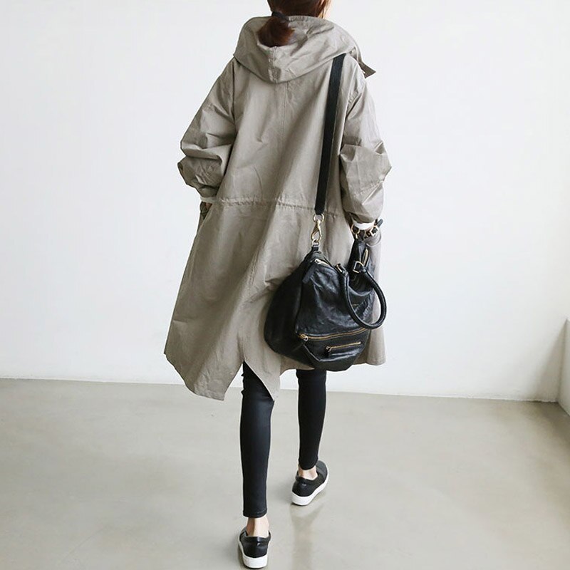 Nora | Elegant Long Hooded Trench Coat With Button Front