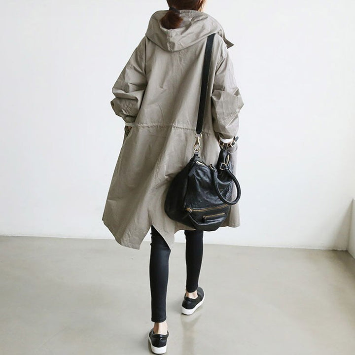 Nora | Elegant Long Hooded Trench Coat With Button Front