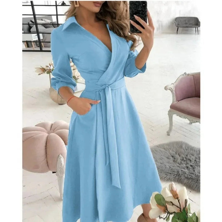 Tilly | Elegant V-Neck Wrap Butterfly Print Midi Dress With Belt